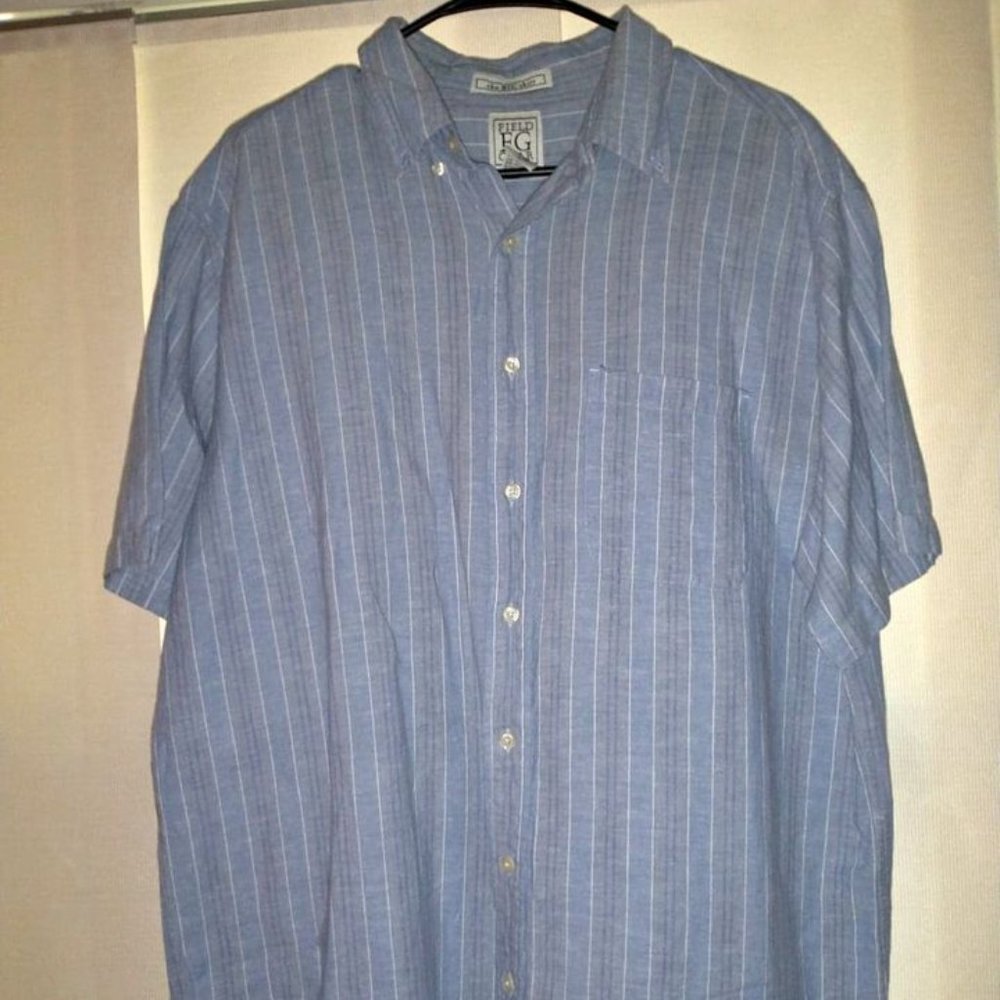 Field FD mens striped short sleeve dress shirt Large light blue gray